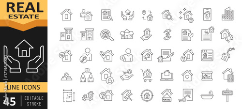 Rental Estate Line Editable Icons set.property, buying, renting, house, home. Editable stroke. Vector illustration. Linear business symbols..eps