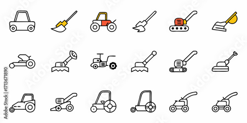 Collection of safety equipment icons including eyewear gloves and hazard warnings in a line art style