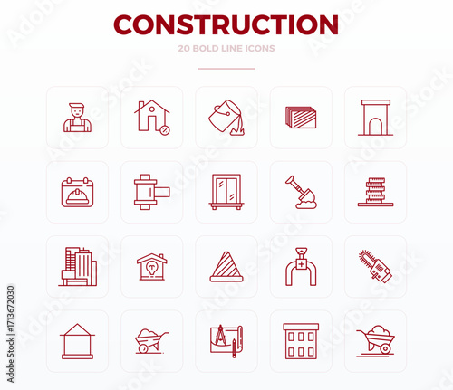Construction featuring 20 128x128 Vector Icons in Bold Outline Design