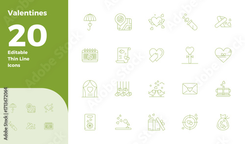 20 128x128 Vector Icons for Valentines with PIXEL Perfect Slim Line clarity