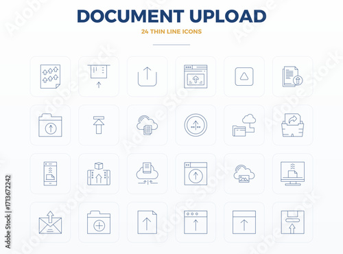 Document Upload Premium Vector Bundle with 24 128x128 PIXEL Perfect Thin Line Icons