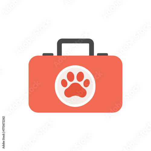 Red pet first aid kit with paw print is perfect for pet care websites, pet stores, veterinary clinics, and pet care articles.