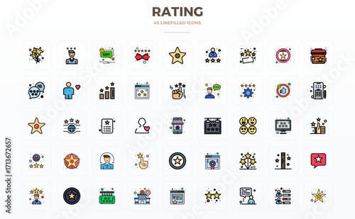 Rating Vector Graphics featuring 45 Flat Line Filled PIXEL Perfect 128x128 Designs