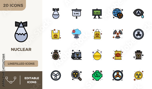 Nuclear Vector Graphics featuring 20 Lineal Color Filled PIXEL Perfect 128x128 Designs