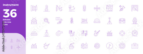 Instrument Vector Icon Collection with 36 128x128 Thin Line Designs