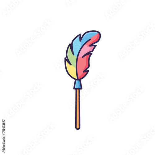 Feather duster with a wooden handle ideal for cleaning and household tasks. Useful for showcasing cleaning products or household supplies.