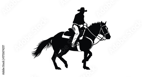 Silhouette of a cowboy on horseback in a dynamic pose