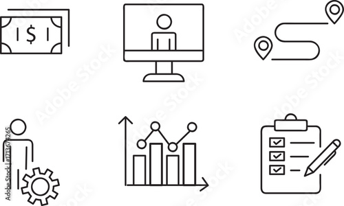 Business Icon set. planning, management, profit, Editable stroke. Vector illustration..eps