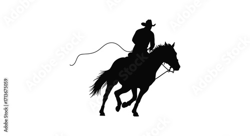Silhouette of a cowboy on horseback roping with a lasso