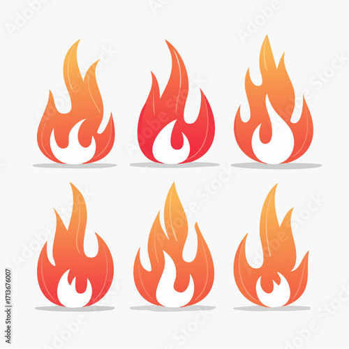 A vibrant set of burning fire icons and hot flame vector illustrations