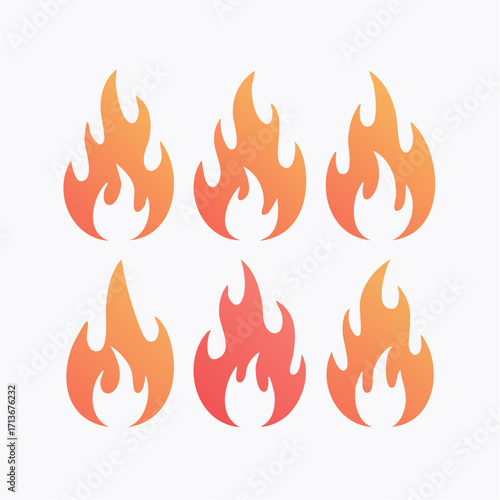 Burning flames vector icon set illustration for fire and heat symbols
