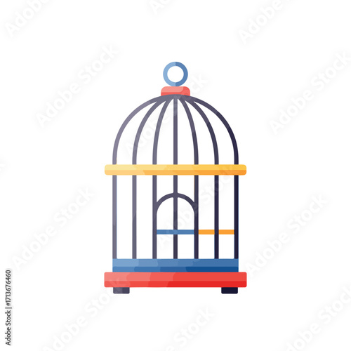 Wallpaper Mural Empty birdcage with colorful blue, yellow, and red design. Perfect for graphic design projects, social media visuals, and website backgrounds. Torontodigital.ca