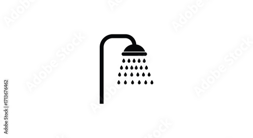 Simple black and white illustration of a shower head with falling water