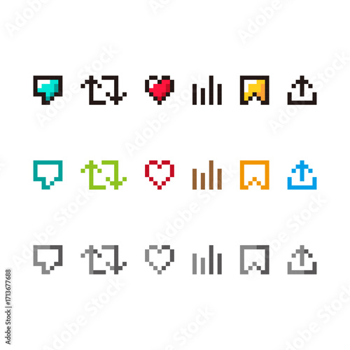 픽셀 아트 소셜 미디어 아이콘 세트 웹디자인용 - Pixel Art Social Media Icons Set for Web Design