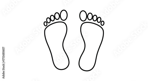 Simple black and white line drawing depicting two human footprints