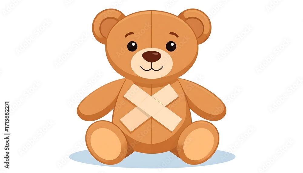 Fototapeta premium A cartoon teddy bear wearing a bandage