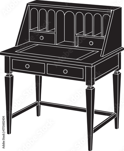 Elegant Secretary Desk Silhouette Illustration for Interior Design Projects and Furniture Catalogs Artwork