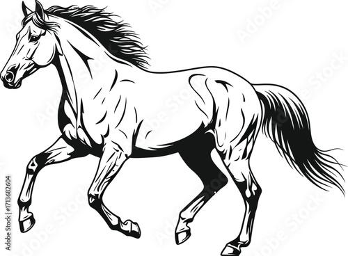 Galloping Stallion, Powerful Equine Silhouette, Dynamic Movement