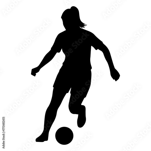 Silhouette of a female soccer player dribbling a ball