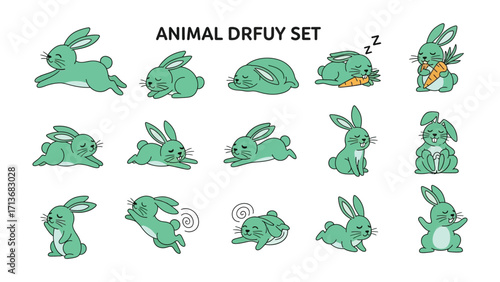 Playful Bunny Collection: A delightful set of animated bunnies in various poses, showcasing the lively essence of the cute bunny!