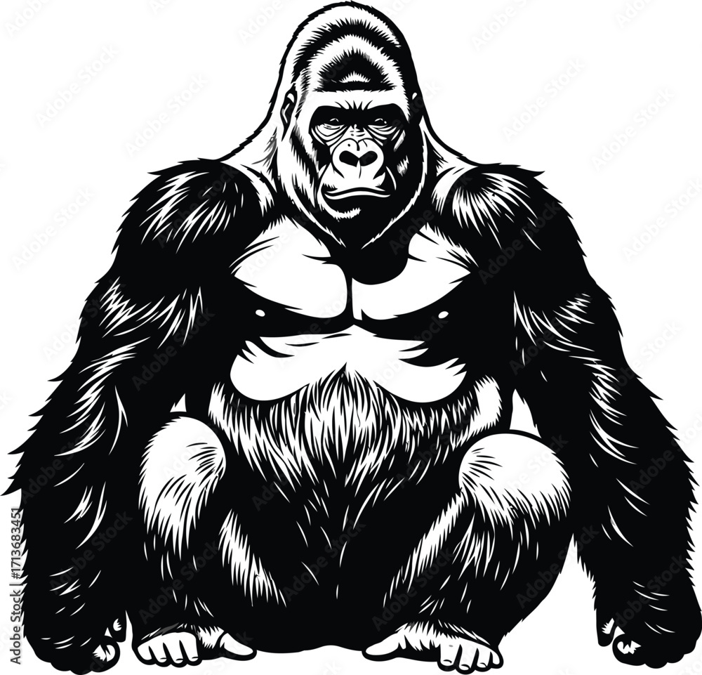 Fototapeta premium Powerful gorilla illustration, primate with detailed fur and muscular build