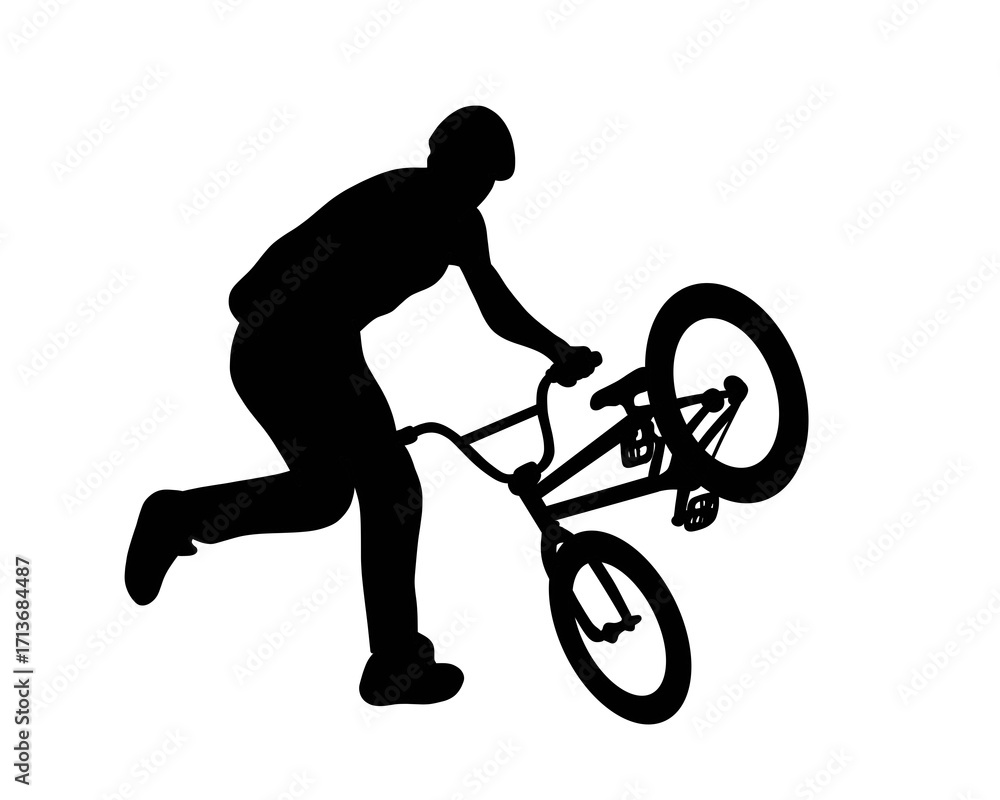 Fototapeta premium silhouette of a man riding a bmx bike