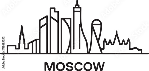 Moscow Skyline Outline Vector Illustration Cityscape Silhouette Black and White Design