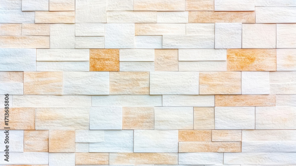 Naklejka premium Geometric stone wall pattern background design. Decorative masonry brick texture form geometric pattern. Abstract wall structure, modern architectural motif, neutral background, stylish decor,