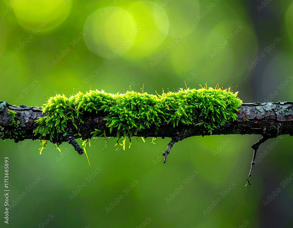 Fototapeta premium Moss covered branch forest closeup