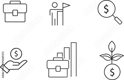 Business Icon set.  Business team, meeting, partnership, startup, planning, management, profit, Editable stroke. Vector illustration..eps