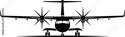 Silhouette of a Turboprop Aircraft Front View for Aviation Enthusiasts and Design Projects with Transparent BG