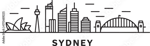 Sydney Skyline Outline Vector Illustration Opera House Harbour Bridge Cityscape Silhouette