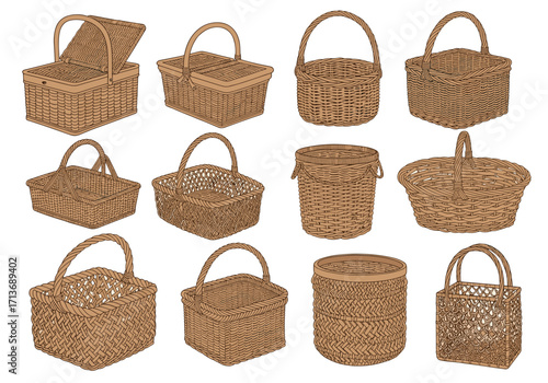 A collection of handwoven natural fiber baskets for various purposes.