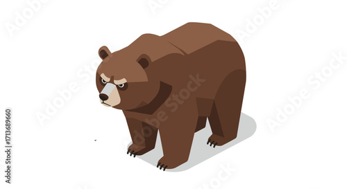 Isometric brown bear: geometric design of a majestic animal in bold colors
