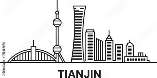 Tianjin China Cityscape Outline Icon Vector Illustration. Chinese Urban Landscape Symbol Design.
