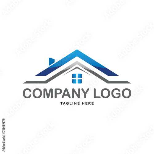 Real estate company logo with blue roof design