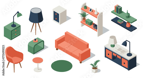 Modern isometric furniture set for home interiors and decor