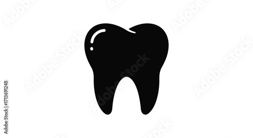 Simple black silhouette of a human tooth on a white background