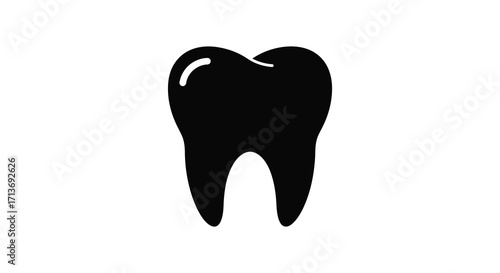 Simple black silhouette illustration of a human molar tooth on white background