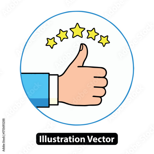 Thumbs Up Gesture with Five Stars - Positive Feedback and Approval Illustration Concept