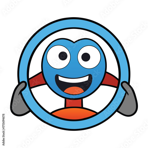 A cheerful driving emoji grips the steering wheel with focus and excitement, ready for the road, capturing fun, safety, and the joy of driving in one playful icon.
