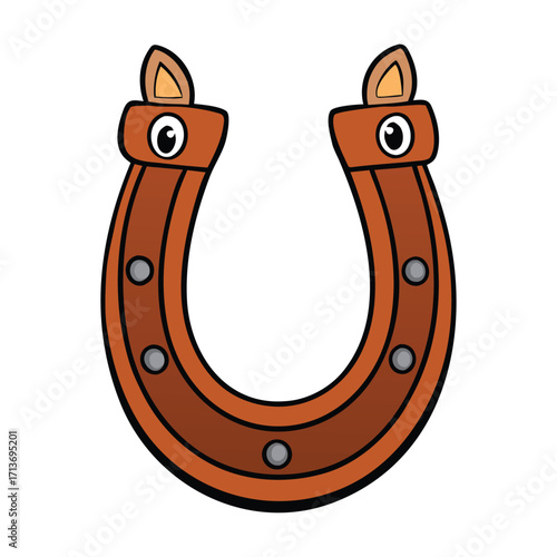 A classic horseshoe, shaped like a “U,” made of sturdy metal, symbolizes luck and protection, often nailed to doors or worn by horses for safe, strong steps.
