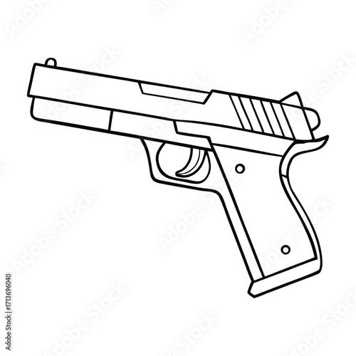 A detailed pistol gun coloring page featuring a realistic handgun outline, perfect for art enthusiasts to color, explore shapes, and practice shading creatively.
