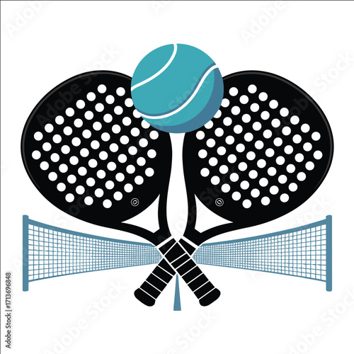 Padel Rackets with Ball and Net Sports Illustration Design