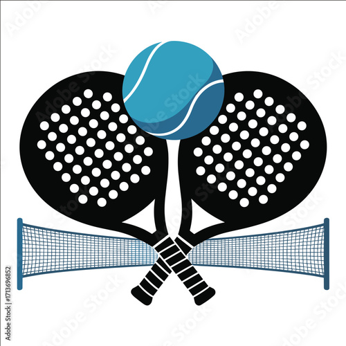 Padel Rackets with Ball and Net Sports Illustration Design