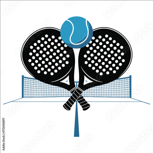 Padel Rackets with Ball and Net Sports Illustration Design