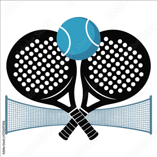 Padel Rackets with Ball and Net Sports Illustration Design