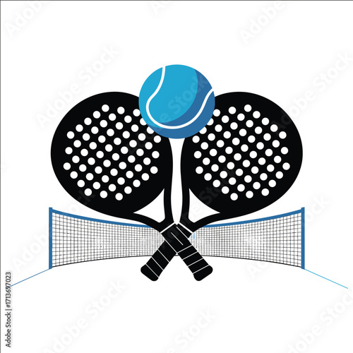 Padel Rackets with Ball and Net Sports Illustration Design