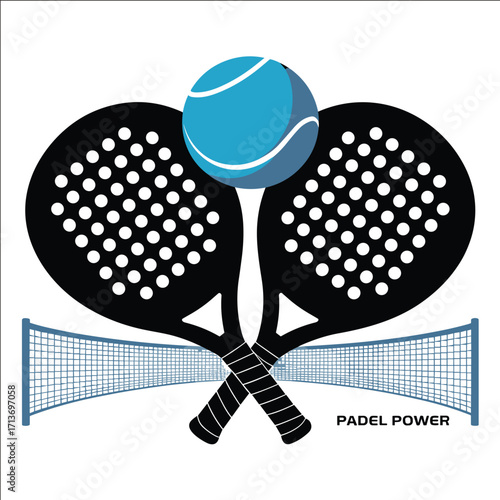 Padel Rackets with Ball and Net Sports Illustration Design