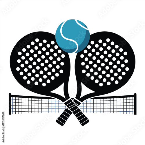 Padel Rackets with Ball and Net Sports Illustration Design